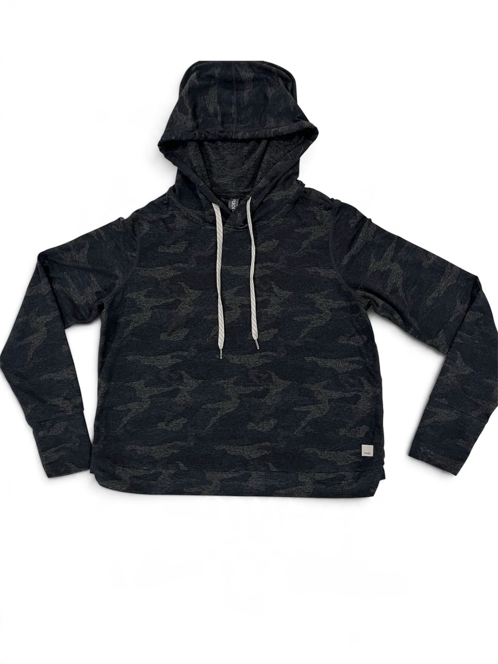 Vuori Women’s Halo Essentials Dark Gray Black Camo Hooded Pullover size Small